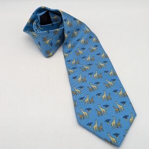 J.S. Blank Blue Tan Silk Giraffe Print Tie